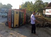 Truk Pengangkut Tebu Terguling di Jombang