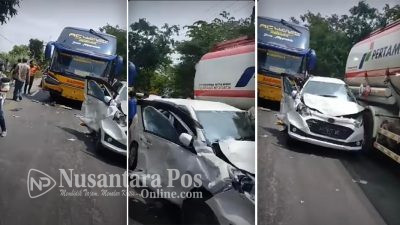 Rem Blong, Bus Bagong Tabrak 6 Mobil di Bandar Kedungmulyo Jombang