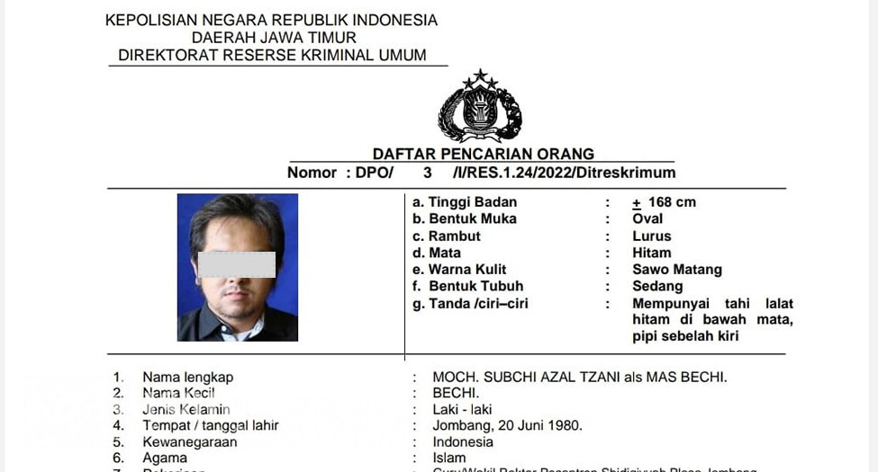 DPO Kasus Dugaan Pencabulan Santri Wati di Jombang