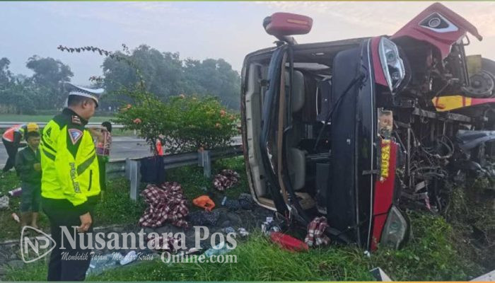 Sopir Diduga Ngantuk, Bus Pariwisata Terguling di Tol Jombang