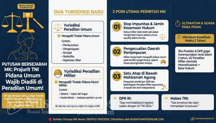 PUTUSAN BERSEJARAH MK: Prajurit TNI Pelaku Pidana Umum Wajib Diadili di Peradilan Umum!