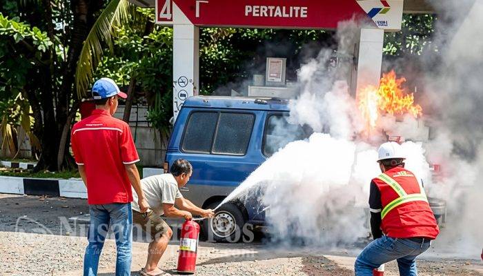 Mobil Suzuki Carry Hangus Terbakar Saat Isi BBM di SPBU Kepur Muara Enim